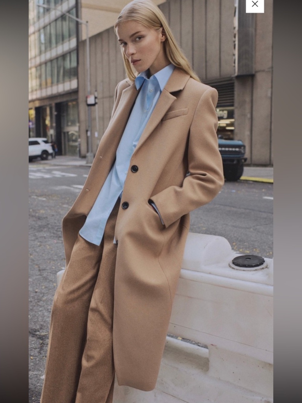 New Mango tailored long wool blend camel coat size S